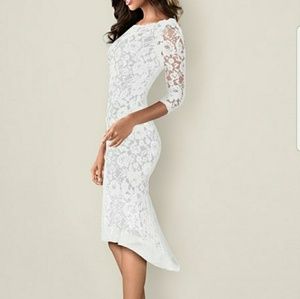 New White Lace Fitted Dress